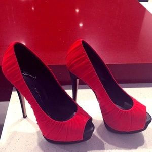 Red Coral Black Giuseppe Zanotti Chiffon Pumps